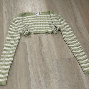 Green and White Striped Crop Top